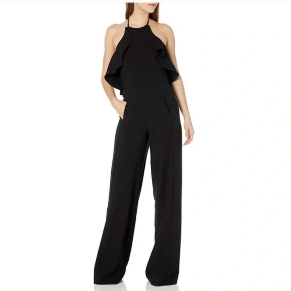 Black Halo Becca Jumpsuit Halter Top Wide Leg size 12